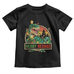 Funny Christmas Dinosaur Toddler T Shirt Merry Rexmas Dino Xmas Tree TS11 Black Print Your Wear