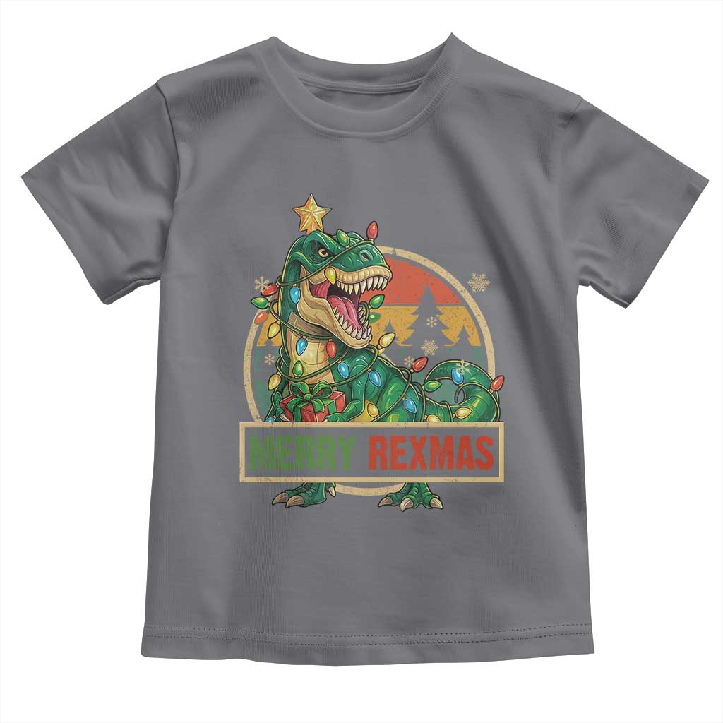 Funny Christmas Dinosaur Toddler T Shirt Merry Rexmas Dino Xmas Tree TS11 Charcoal Print Your Wear