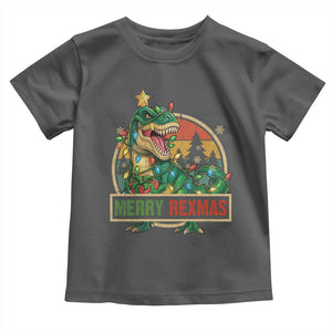 Funny Christmas Dinosaur Toddler T Shirt Merry Rexmas Dino Xmas Tree TS11 Dark Heather Print Your Wear