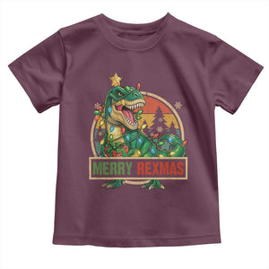 Funny Christmas Dinosaur Toddler T Shirt Merry Rexmas Dino Xmas Tree TS11 Maroon Print Your Wear