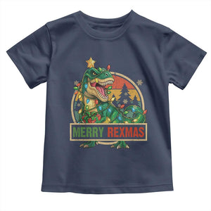 Funny Christmas Dinosaur Toddler T Shirt Merry Rexmas Dino Xmas Tree TS11 Navy Print Your Wear