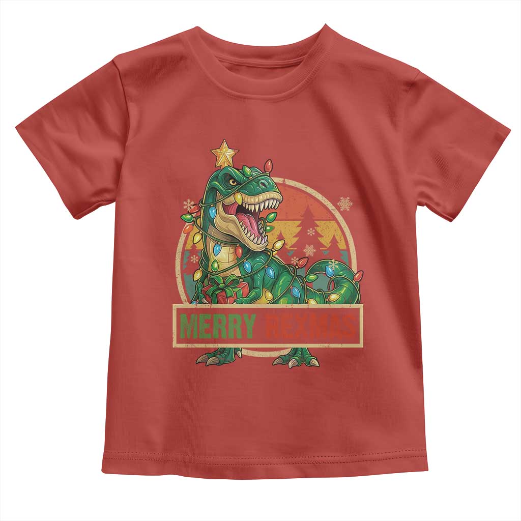 Funny Christmas Dinosaur Toddler T Shirt Merry Rexmas Dino Xmas Tree TS11 Red Print Your Wear