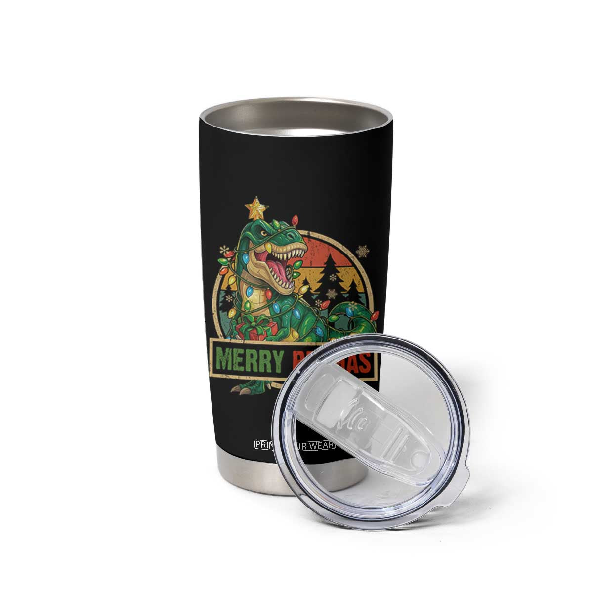 Funny Christmas Dinosaur Tumbler Cup Merry Rexmas Dino Xmas Tree TS11 Print Your Wear