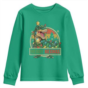 Funny Christmas Dinosaur Youth Sweatshirt Merry Rexmas Dino Xmas Tree TS11 Irish Green Print Your Wear