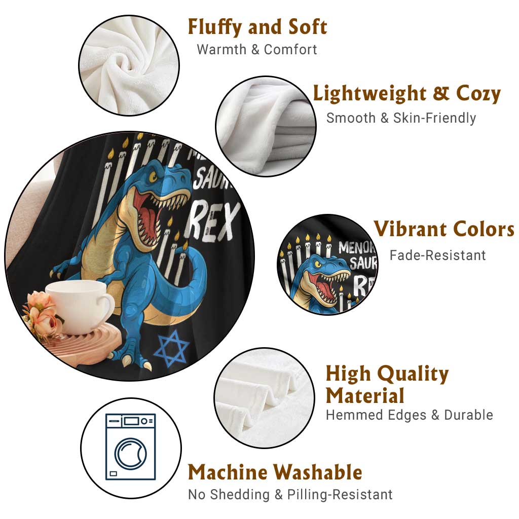 Funny Hanukkah Dinosaur Throw Blanket Menorasaurus Rex Jewish Holiday Chanukkah TS11 Print Your Wear