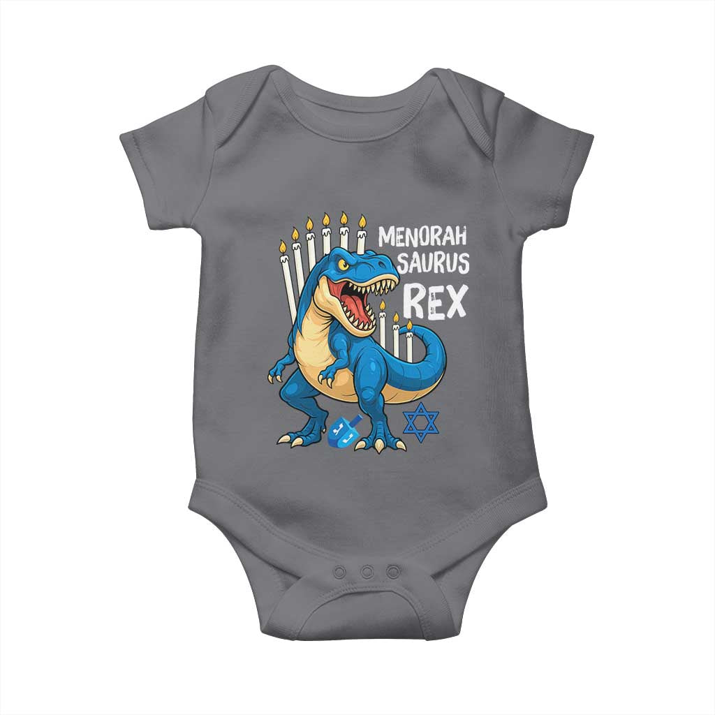 Funny Hanukkah Dinosaur Baby Onesie Menorasaurus Rex Jewish Holiday Chanukkah TS11 Charcoal Print Your Wear