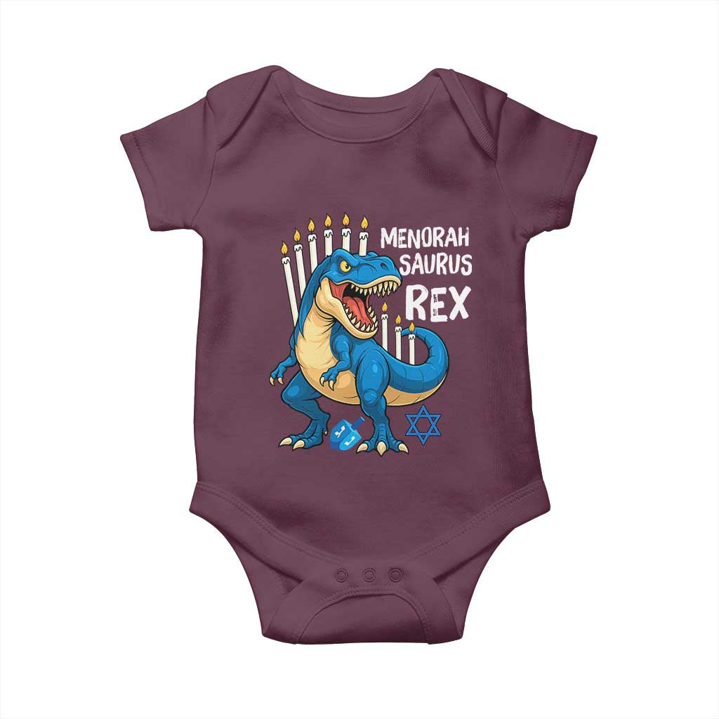 Funny Hanukkah Dinosaur Baby Onesie Menorasaurus Rex Jewish Holiday Chanukkah TS11 Maroon Print Your Wear