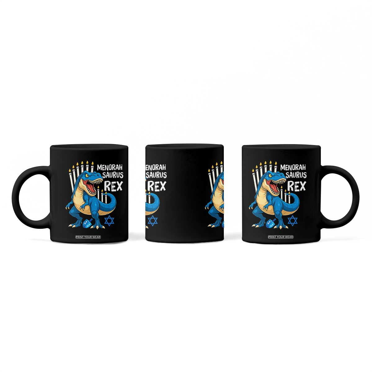 Funny Hanukkah Dinosaur Coffee Mug Menorasaurus Rex Jewish Holiday Chanukkah TS11 Print Your Wear