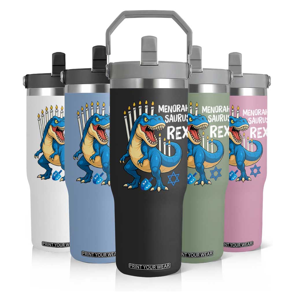 Funny Hanukkah Dinosaur Flip Straw Tumbler Menorasaurus Rex Jewish Holiday Chanukkah TS11 Print Your Wear
