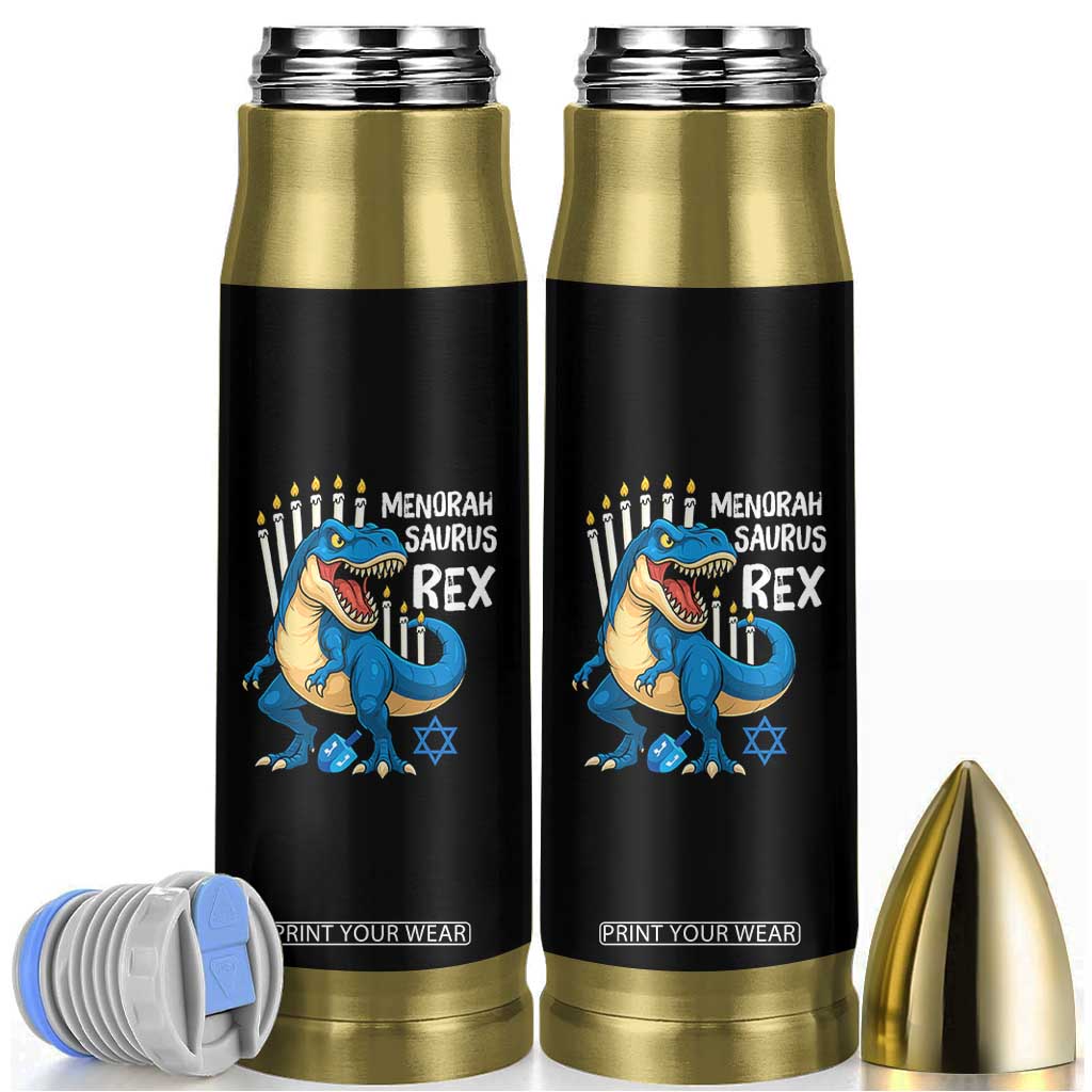 Funny Hanukkah Dinosaur Bullet Tumbler Menorasaurus Rex Jewish Holiday Chanukkah TS11 Black Print Your Wear