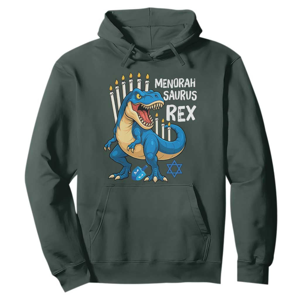 Funny Hanukkah Dinosaur Hoodie Menorasaurus Rex Jewish Holiday Chanukkah TS11 Dark Forest Green Print Your Wear