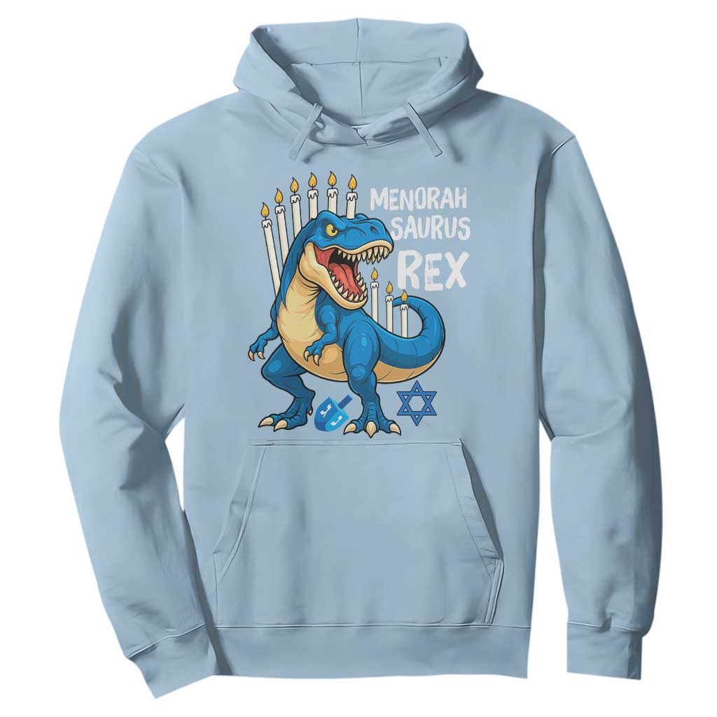 Funny Hanukkah Dinosaur Hoodie Menorasaurus Rex Jewish Holiday Chanukkah TS11 Light Blue Print Your Wear