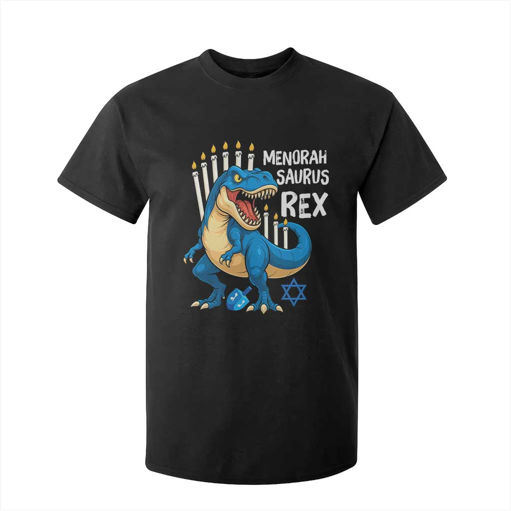 Funny Hanukkah Dinosaur T Shirt For Kid Menorasaurus Rex Jewish Holiday Chanukkah TS11 Black Print Your Wear