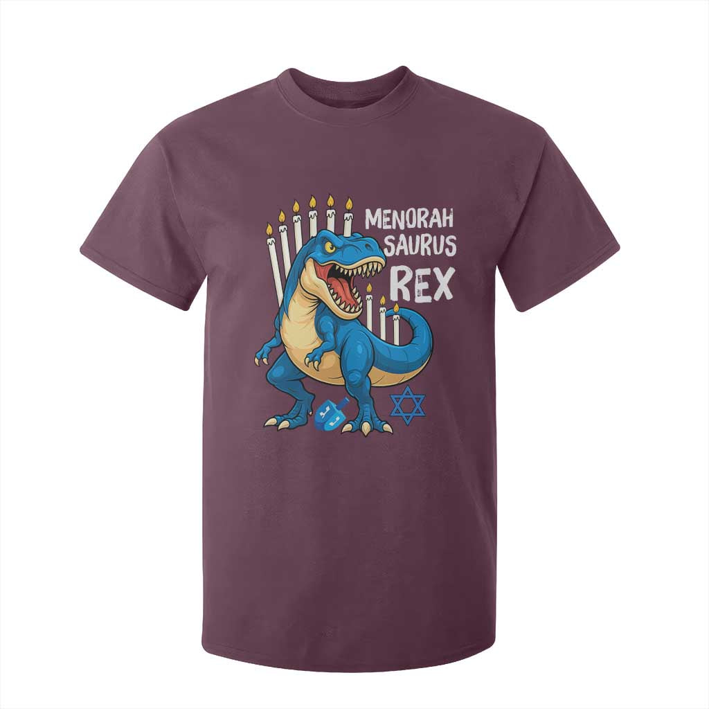 Funny Hanukkah Dinosaur T Shirt For Kid Menorasaurus Rex Jewish Holiday Chanukkah TS11 Maroon Print Your Wear