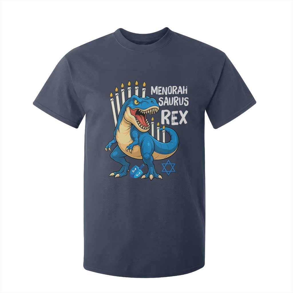 Funny Hanukkah Dinosaur T Shirt For Kid Menorasaurus Rex Jewish Holiday Chanukkah TS11 Navy Print Your Wear