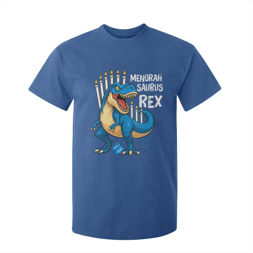 Funny Hanukkah Dinosaur T Shirt For Kid Menorasaurus Rex Jewish Holiday Chanukkah TS11 Royal Blue Print Your Wear