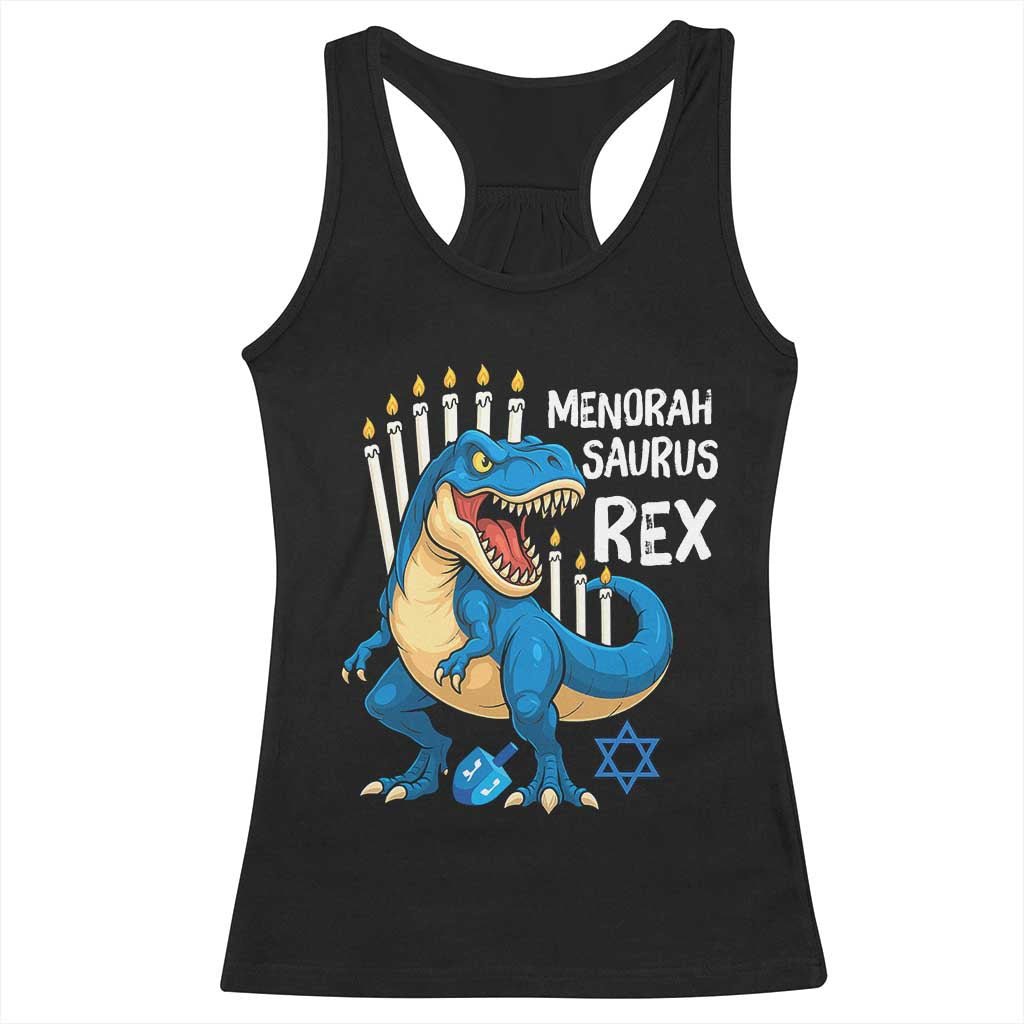 Funny Hanukkah Dinosaur Racerback Tank Top Menorasaurus Rex Jewish Holiday Chanukkah TS11 Black Print Your Wear