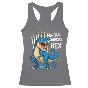 Funny Hanukkah Dinosaur Racerback Tank Top Menorasaurus Rex Jewish Holiday Chanukkah TS11 Charcoal Print Your Wear