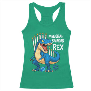 Funny Hanukkah Dinosaur Racerback Tank Top Menorasaurus Rex Jewish Holiday Chanukkah TS11 Irish Green Print Your Wear