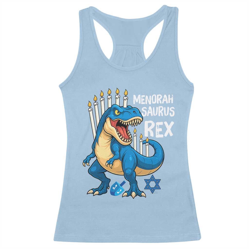 Funny Hanukkah Dinosaur Racerback Tank Top Menorasaurus Rex Jewish Holiday Chanukkah TS11 Light Blue Print Your Wear