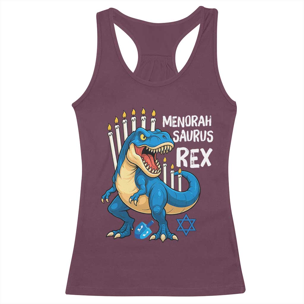 Funny Hanukkah Dinosaur Racerback Tank Top Menorasaurus Rex Jewish Holiday Chanukkah TS11 Maroon Print Your Wear
