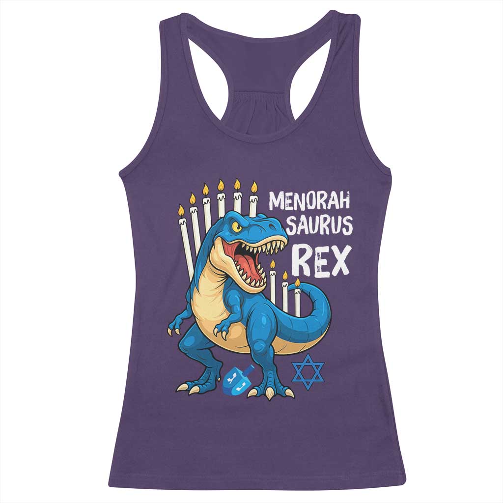 Funny Hanukkah Dinosaur Racerback Tank Top Menorasaurus Rex Jewish Holiday Chanukkah TS11 Purple Print Your Wear