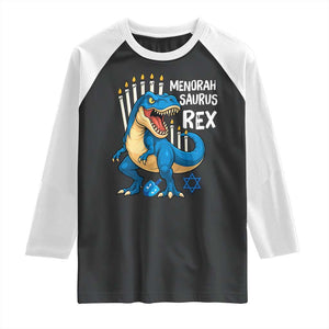 Funny Hanukkah Dinosaur Raglan Shirt Menorasaurus Rex Jewish Holiday Chanukkah TS11 Black White Print Your Wear