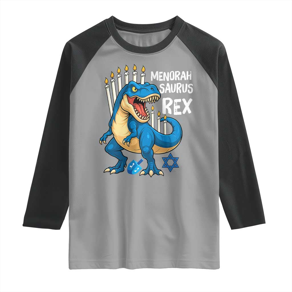 Funny Hanukkah Dinosaur Raglan Shirt Menorasaurus Rex Jewish Holiday Chanukkah TS11 Sport Gray Black Print Your Wear