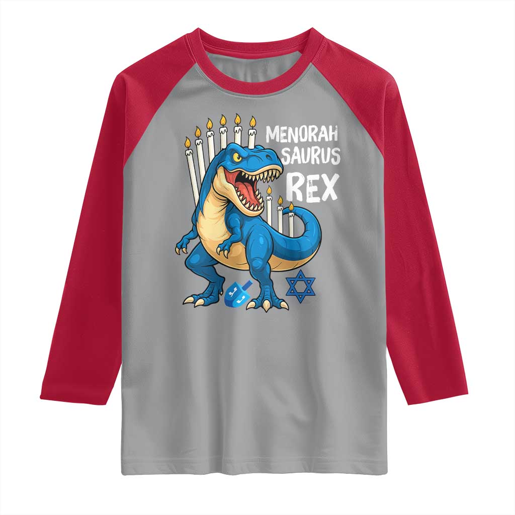 Funny Hanukkah Dinosaur Raglan Shirt Menorasaurus Rex Jewish Holiday Chanukkah TS11 Sport Gray Red Print Your Wear