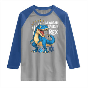 Funny Hanukkah Dinosaur Raglan Shirt Menorasaurus Rex Jewish Holiday Chanukkah TS11 Sport Gray Royal Print Your Wear