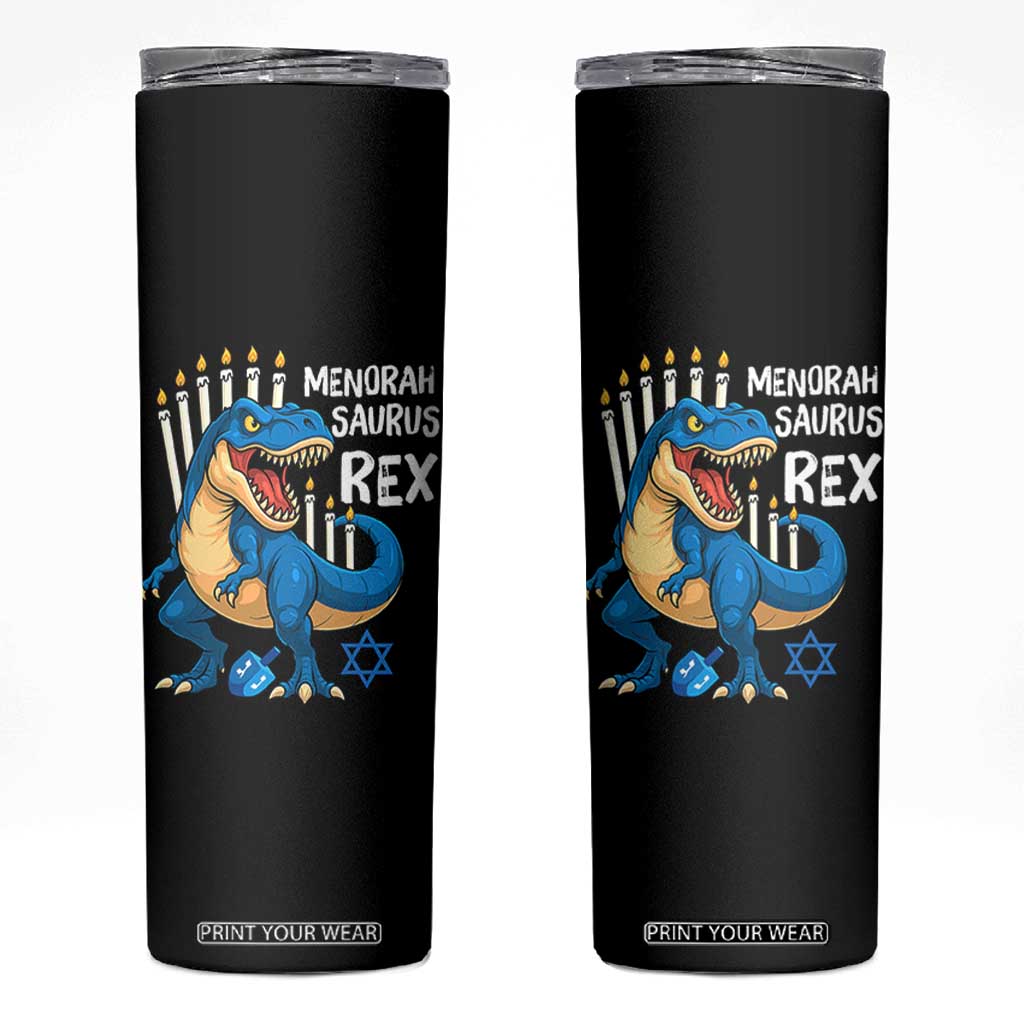 Funny Hanukkah Dinosaur Skinny Tumbler Menorasaurus Rex Jewish Holiday Chanukkah TS11 Black Print Your Wear
