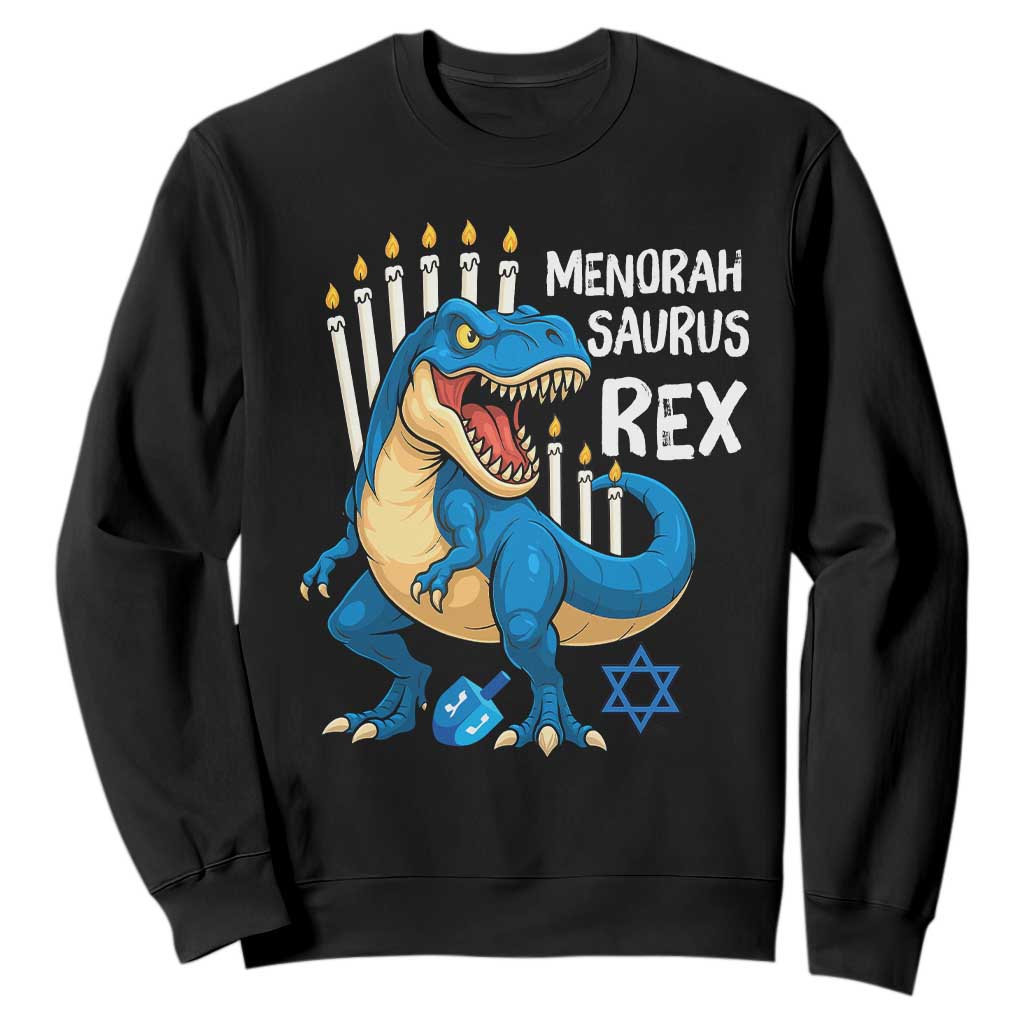 Funny Hanukkah Dinosaur Sweatshirt Menorasaurus Rex Jewish Holiday Chanukkah TS11 Black Print Your Wear