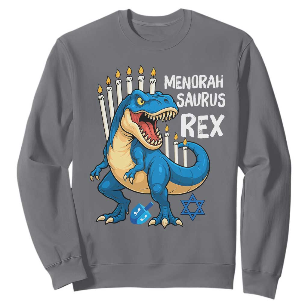 Funny Hanukkah Dinosaur Sweatshirt Menorasaurus Rex Jewish Holiday Chanukkah TS11 Charcoal Print Your Wear