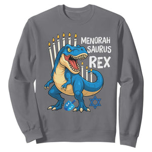 Funny Hanukkah Dinosaur Sweatshirt Menorasaurus Rex Jewish Holiday Chanukkah TS11 Charcoal Print Your Wear