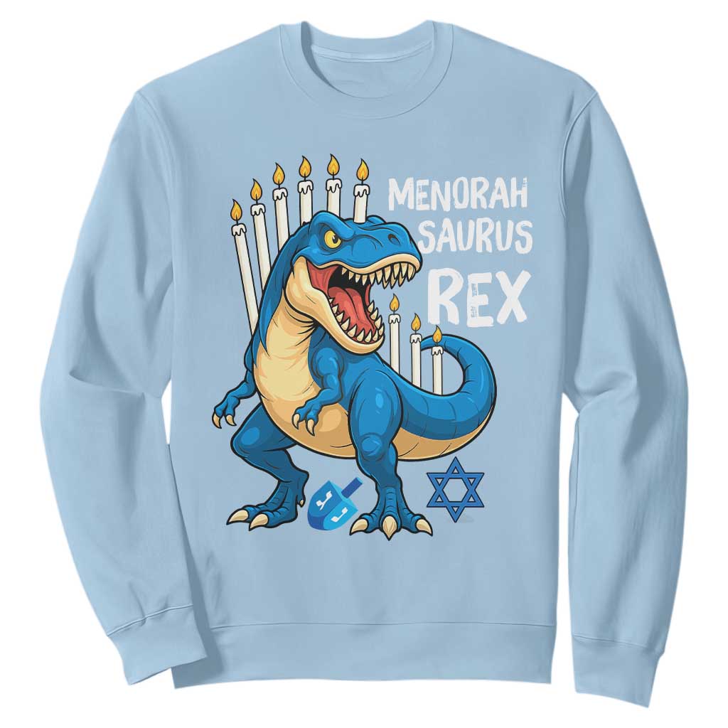 Funny Hanukkah Dinosaur Sweatshirt Menorasaurus Rex Jewish Holiday Chanukkah TS11 Light Blue Print Your Wear