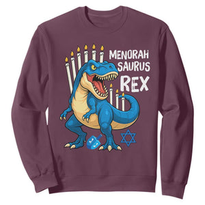 Funny Hanukkah Dinosaur Sweatshirt Menorasaurus Rex Jewish Holiday Chanukkah TS11 Maroon Print Your Wear