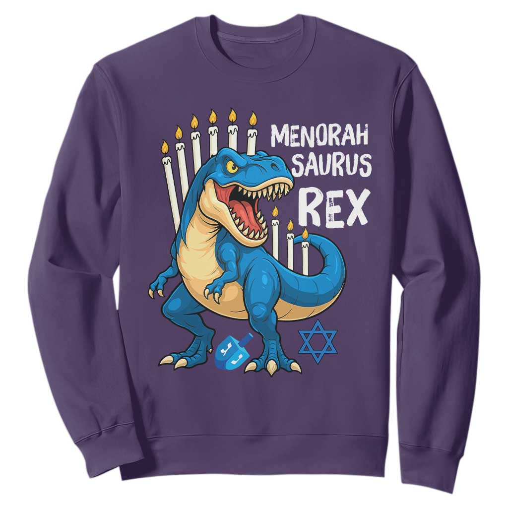 Funny Hanukkah Dinosaur Sweatshirt Menorasaurus Rex Jewish Holiday Chanukkah TS11 Purple Print Your Wear