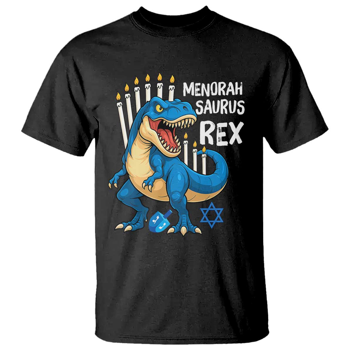 Funny Hanukkah Dinosaur T Shirt Menorasaurus Rex Jewish Holiday Chanukkah TS11 Black Print Your Wear