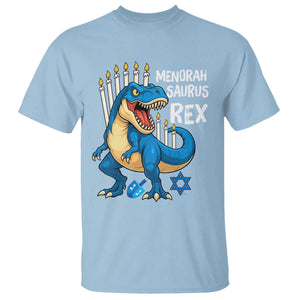 Funny Hanukkah Dinosaur T Shirt Menorasaurus Rex Jewish Holiday Chanukkah TS11 Light Blue Print Your Wear