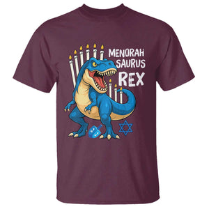 Funny Hanukkah Dinosaur T Shirt Menorasaurus Rex Jewish Holiday Chanukkah TS11 Maroon Print Your Wear