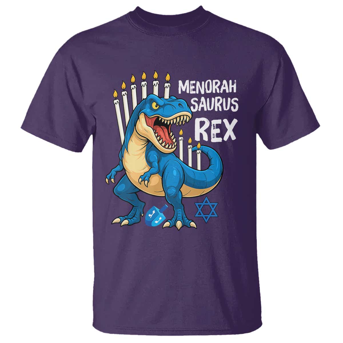 Funny Hanukkah Dinosaur T Shirt Menorasaurus Rex Jewish Holiday Chanukkah TS11 Purple Print Your Wear