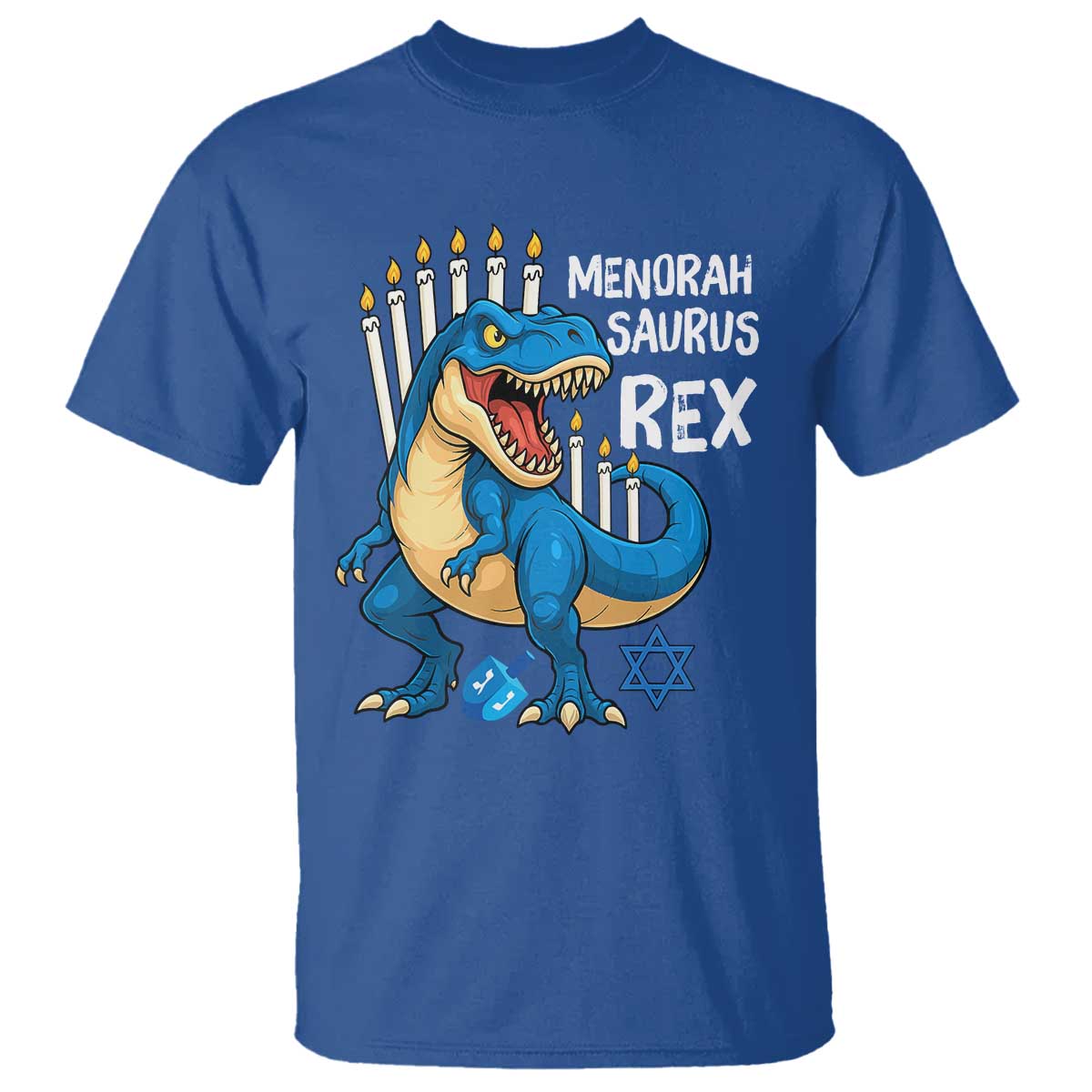 Funny Hanukkah Dinosaur T Shirt Menorasaurus Rex Jewish Holiday Chanukkah TS11 Royal Blue Print Your Wear