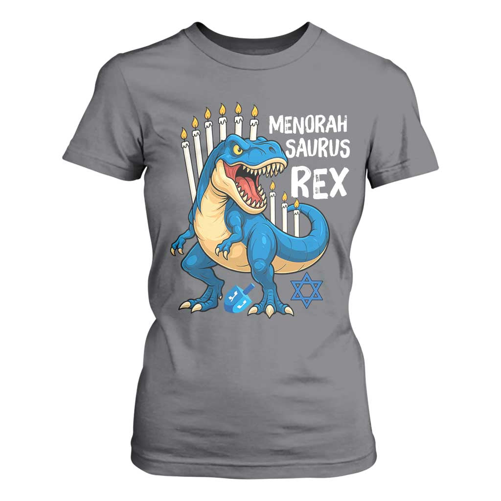 Funny Hanukkah Dinosaur T Shirt For Women Menorasaurus Rex Jewish Holiday Chanukkah TS11 Charcoal Print Your Wear