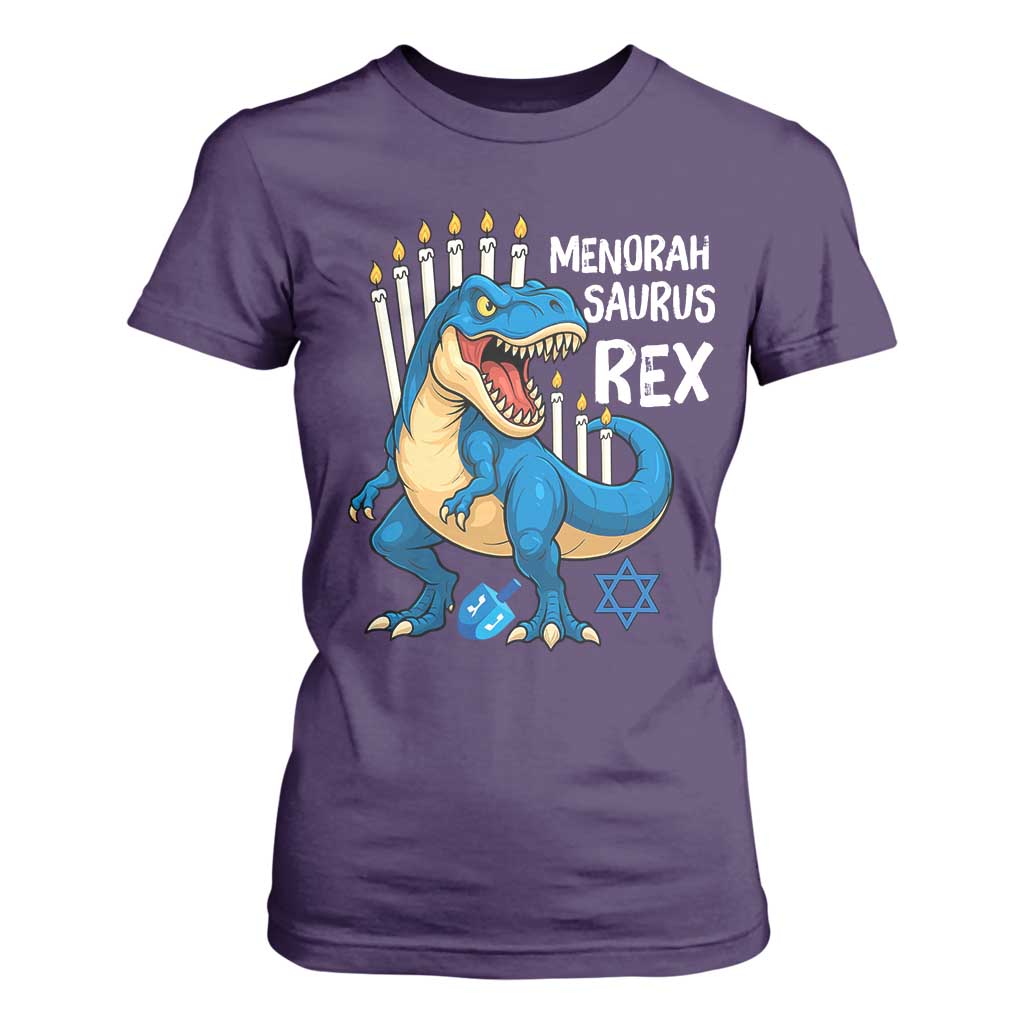 Funny Hanukkah Dinosaur T Shirt For Women Menorasaurus Rex Jewish Holiday Chanukkah TS11 Purple Print Your Wear