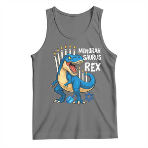 Funny Hanukkah Dinosaur Tank Top Menorasaurus Rex Jewish Holiday Chanukkah TS11 Black Heather Print Your Wear