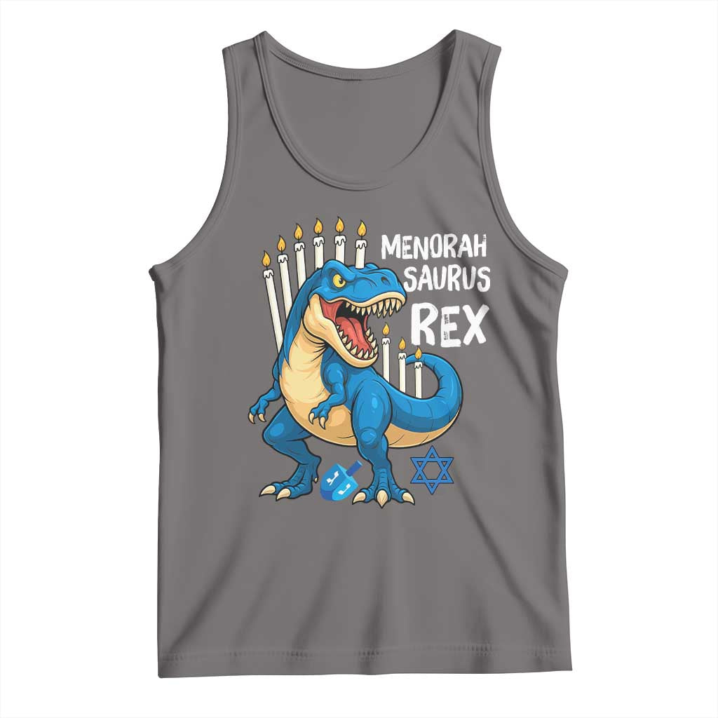 Funny Hanukkah Dinosaur Tank Top Menorasaurus Rex Jewish Holiday Chanukkah TS11 Deep Heather Print Your Wear