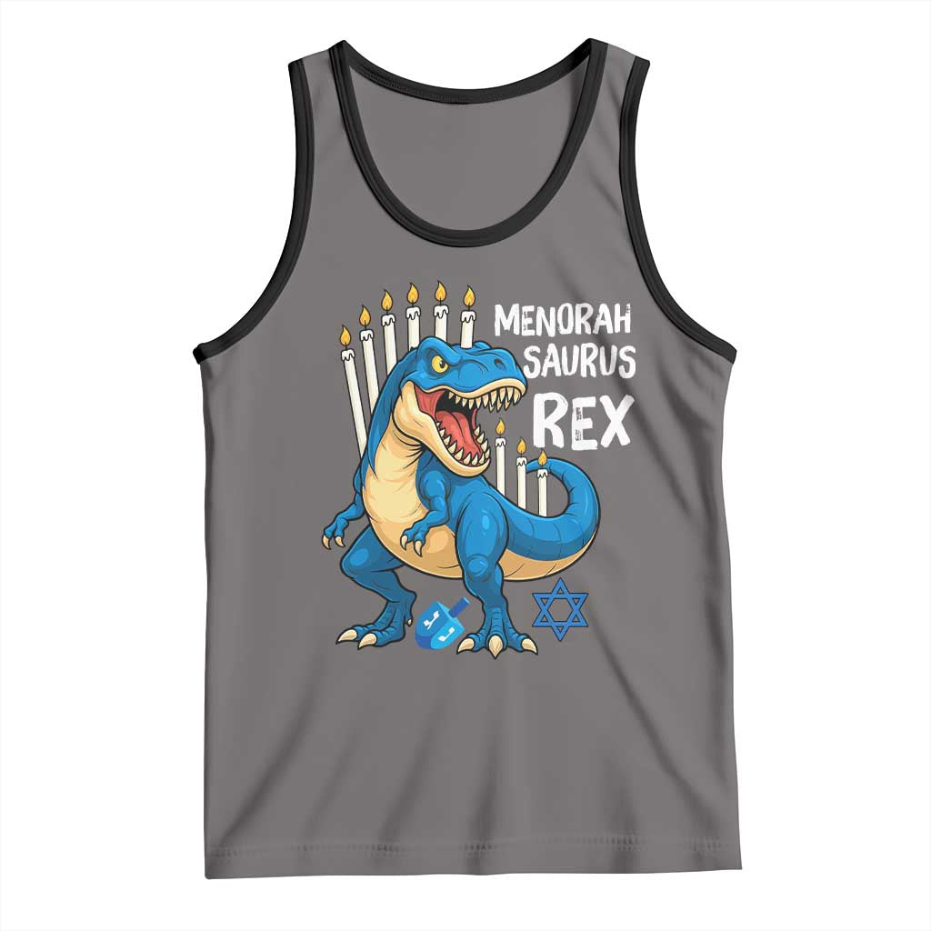 Funny Hanukkah Dinosaur Tank Top Menorasaurus Rex Jewish Holiday Chanukkah TS11 Deep Heather Black Print Your Wear