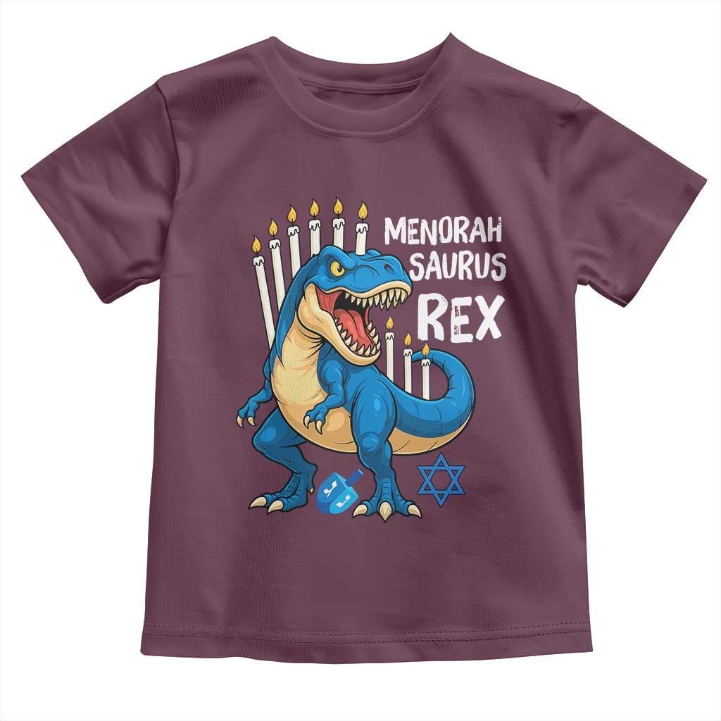 Funny Hanukkah Dinosaur Toddler T Shirt Menorasaurus Rex Jewish Holiday Chanukkah TS11 Maroon Print Your Wear