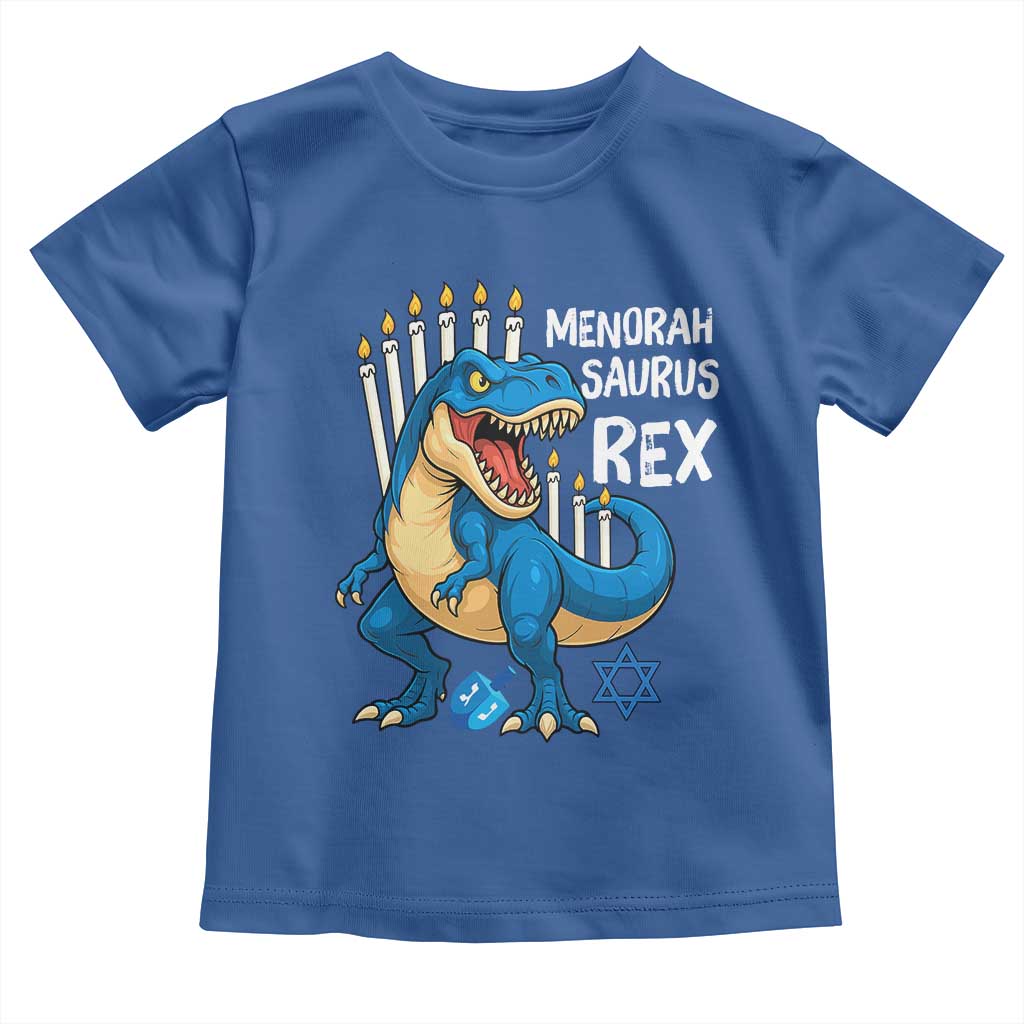 Funny Hanukkah Dinosaur Toddler T Shirt Menorasaurus Rex Jewish Holiday Chanukkah TS11 Royal Blue Print Your Wear