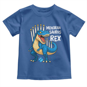 Funny Hanukkah Dinosaur Toddler T Shirt Menorasaurus Rex Jewish Holiday Chanukkah TS11 Royal Blue Print Your Wear